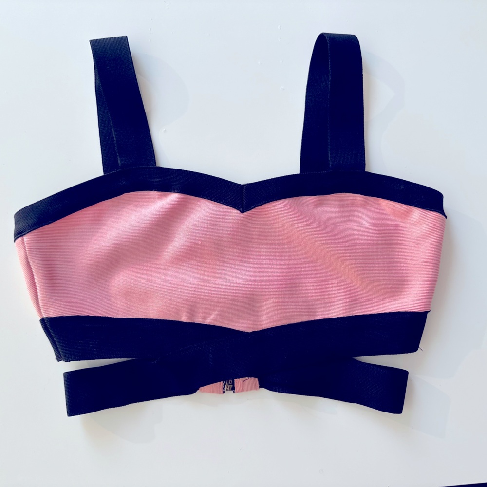 Black and Pink Crop Top with Cut Out Details- Small